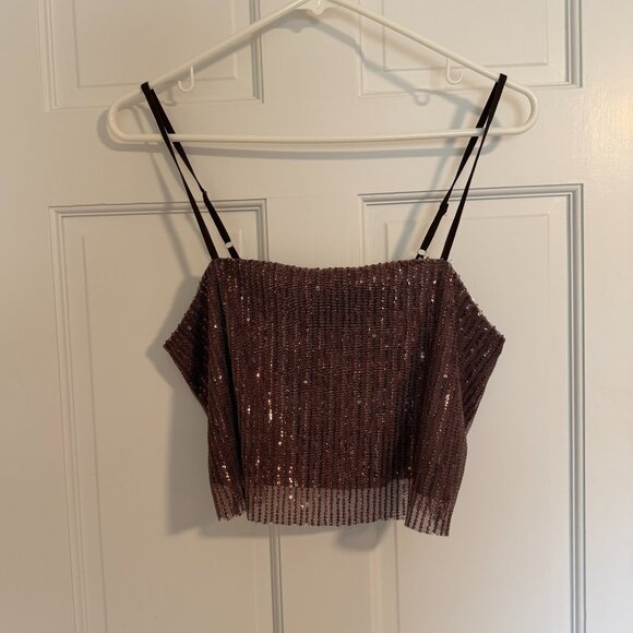 Walter Baker City Sequin Rose Gold Chellie Embellished Crop Tank-Size M - Picture 3 of 6